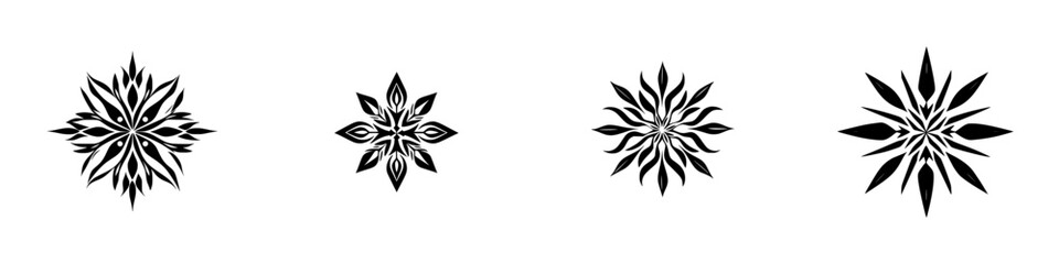 Decorative vector illustration of four distinct black and white floral designs for graphic projects and artistic expressions