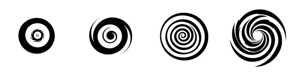 Fototapeta premium Black and white vector illustration of spiral icons showcasing varying designs and sizes for graphic use