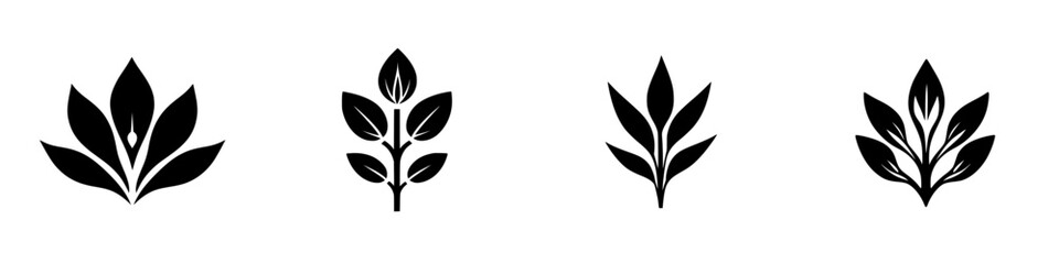 Vector illustration icons showcasing various plant designs in black and white style for creative applications