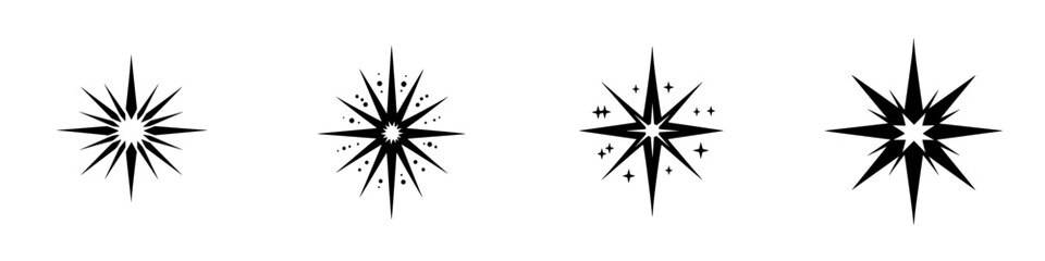 Fototapeta premium Vector illustration of decorative star icons in black and white showcasing various designs and styles for versatile use