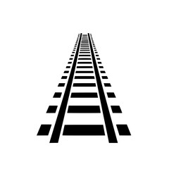 Vector illustration of black and white railway track stretching into the distance