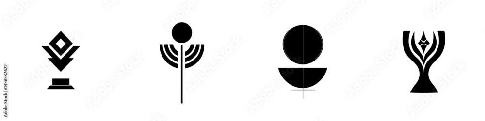 Poster vector illustration of black and white icons representing abstract shapes and symbols for various th