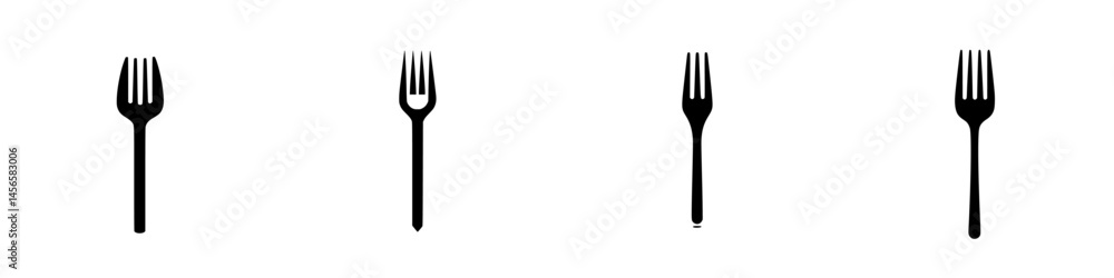 Poster fork collection vector illustration in black and white featuring different fork designs on a minimal