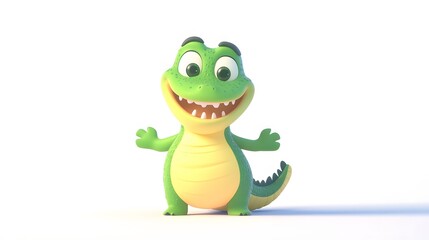 Fototapeta premium Animated, cheerful, cartoon crocodile, welcoming pose.