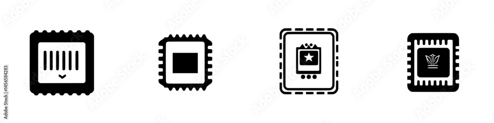 Aufkleber vector illustration of computer chip icons showcasing various designs and styles in black and white 