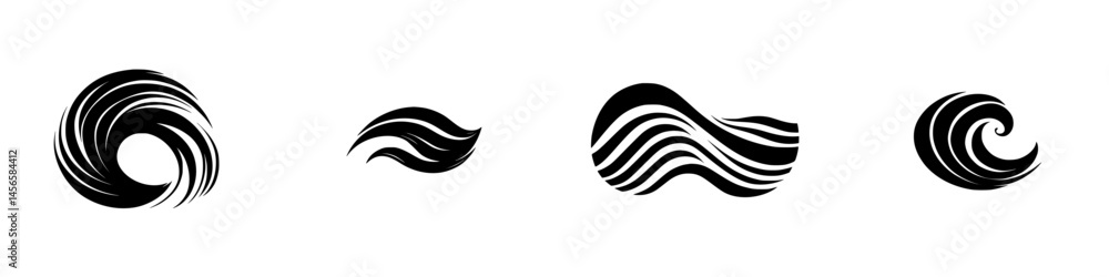 Poster stylized vector icons of ocean waves in black and white design suitable for various artistic applica