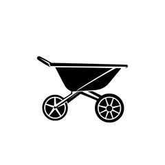 Vector illustration of a black and white wheelbarrow icon for construction and gardening use