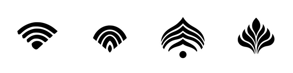 Obraz premium Vector illustration of abstract black and white icons featuring wireless signals and organic shapes for modern design