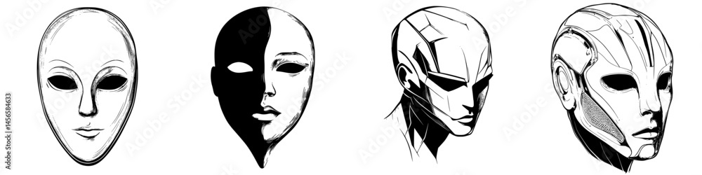 Poster diverse representations of humanoid figures in vector illustration style showcasing varying features