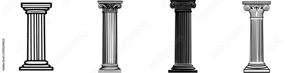 Poster vector illustration of classical pillars showing different styles and designs to represent ancient a