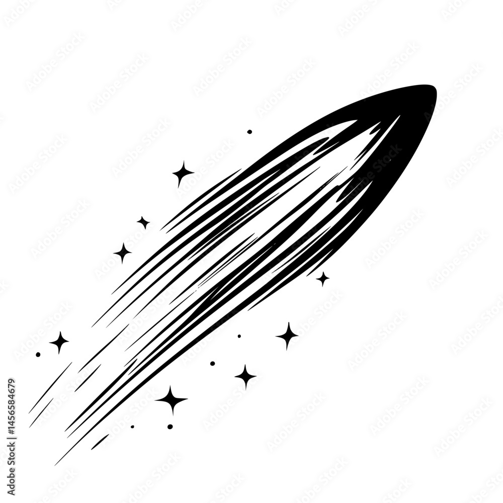 Poster vector illustration of a shooting star with trailing motion and surrounding stars for cosmic themes