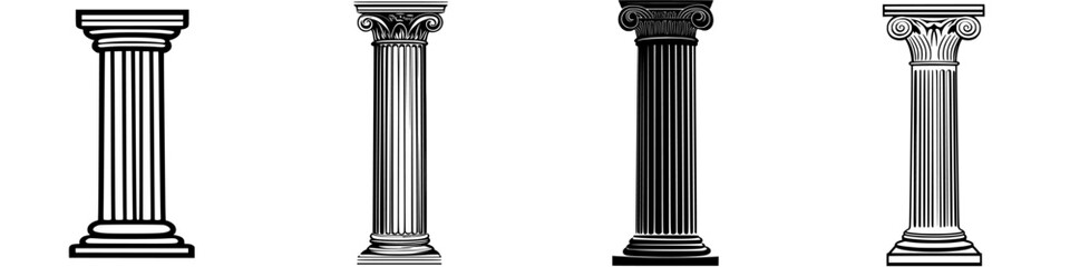 Vector illustration of classical pillars showing different styles and designs to represent ancient architecture and art from various perspectives