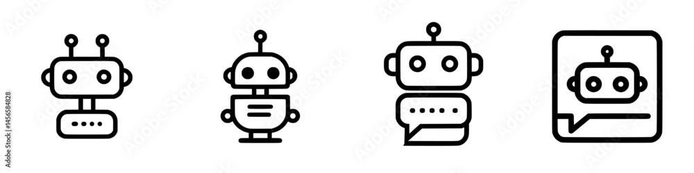 Poster vector illustration icons depicting cute robot characters engaging in conversation and communication