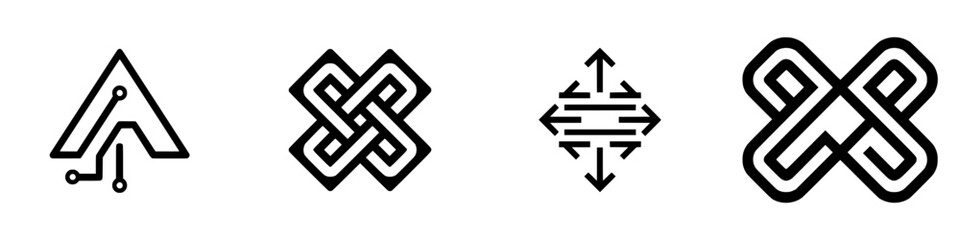 Unique vector illustrations featuring geometric icons representing technology, connection, and motion for design applications