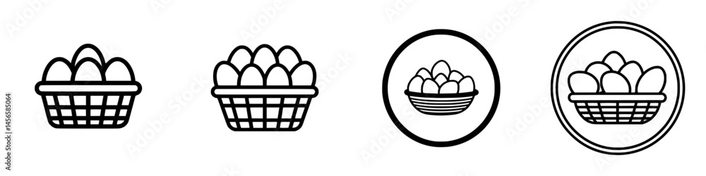 Poster various vector illustrations of a basket filled with eggs showing different styles and outlines for 