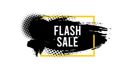flash sale Paint brush stroke in frame. Promotion price offer sign. Retail badge symbol. Paint brush ink splash banner. Sale badge shape. Grunge black watercolor banner. Vector eps