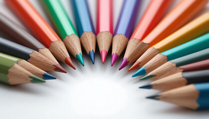 Fototapeta premium Colored Pencils in Semicircle on White Background