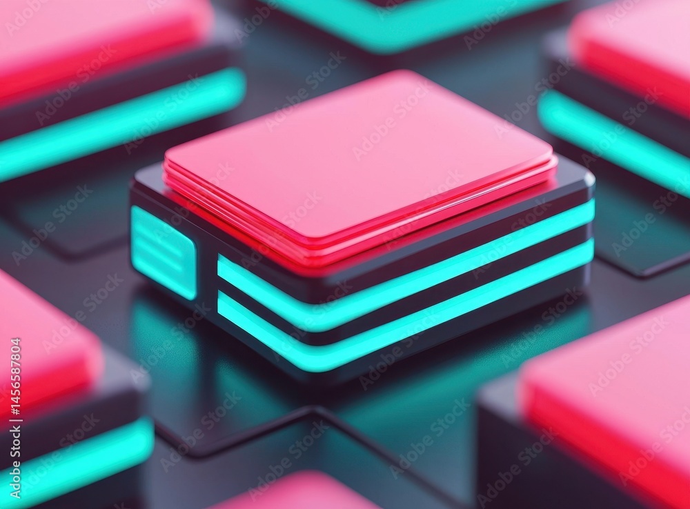 Poster futuristic neon buttons with layered design and colorful glow effects