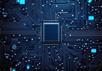 Modern Technology Circuit Board Close-up with Microchip Design