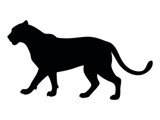 Striking Silhouette of a Panther in Profile, Walking Wildcat, Panther, Powerful Panther Silhouette, Perfect for Wildlife Design, panther, silhouette, wildlife, animal, cat, predator, jungle, savanna, 