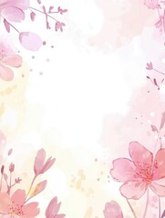 Fototapeta premium Watercolor floral frame background with pink flowers and branches for invitations and cards design element