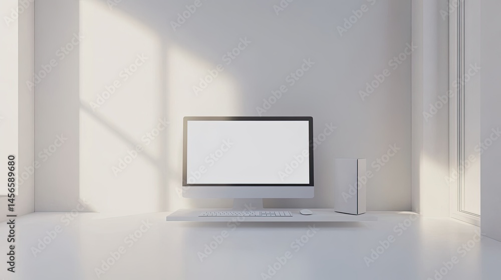 Aufkleber modern workspace with minimalist computer setup and natural light
