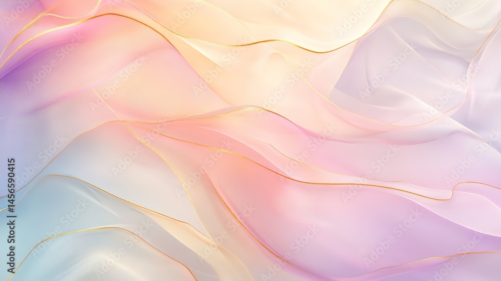 Aufkleber a soft and dreamy background with swirling waves of pastel colors, accented by thin golden lines tha