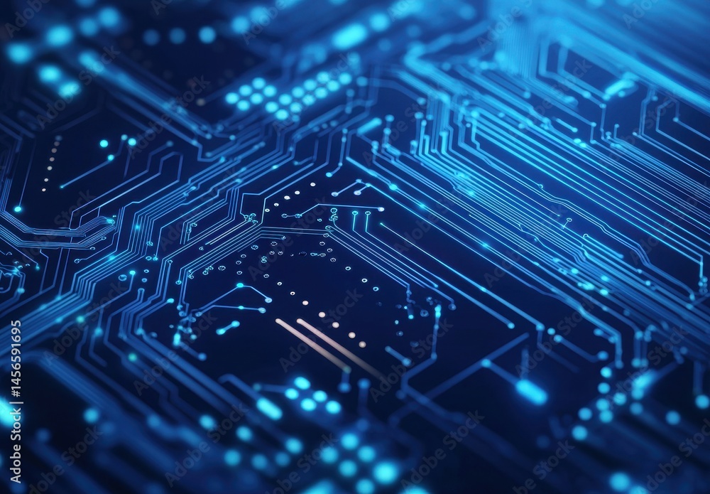 Poster abstract circuit board pattern in blue and black color scheme