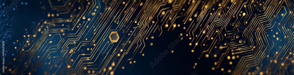 Poster the background features an abstract technology theme composed of various elements, including a print