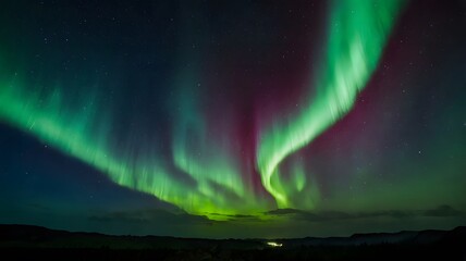Vibrant Bright Green Purple Aurora In Night Sky