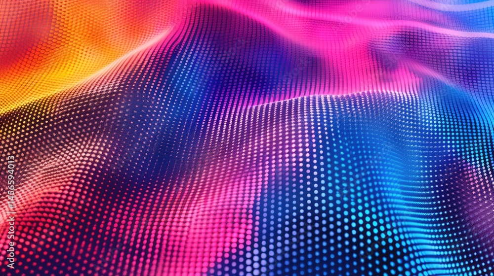 Poster 3d abstract mesh fabric with pink and blue waves. textured and fluid design. background image of red