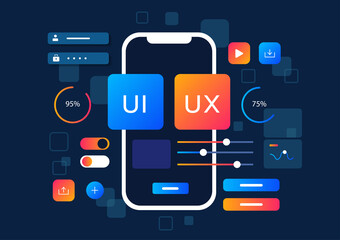 3D Vector illustration of flat style UI or UX design.
