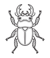 Bug coloring page for kids, black line art vector illustration for book design