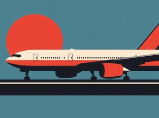 Retro airplane silhouette against vibrant sunset background