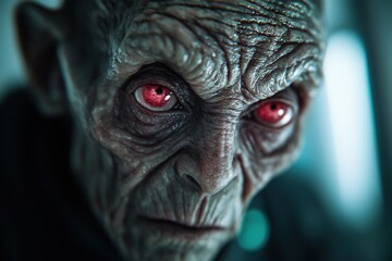 Intricate Alien Creature with Red Eyes in a Sci-Fi Environment