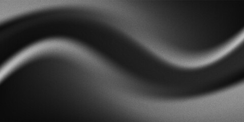 Black dark gray silver white wave abstract background for design. Light wave, wavy line. Ombre gradient. Noise rough grungy grain brushed metal metallic effect. Matte shimmer.Web banner.