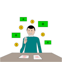 A person analyzing financial documents with currency symbols illustrating investment concepts.