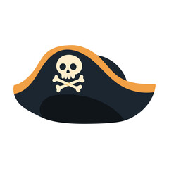 A pirate hat with a skull and two skulls on it. The hat has a skull and two skulls on it, giving it a menacing and adventurous vibe