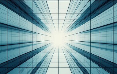Obraz premium Modern Glass Architecture with Skyward Perspective and Symmetry