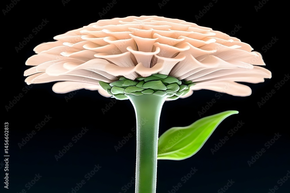 Poster detailed 3d rendering of a flower, showcasing its intricate structure, from petals to stem and leaf