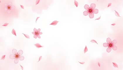 seamless watercolor cherry blossom pattern with sakura petals floating in soft breeze, pink and white tones over a light sky background with poetic, airy feeling.