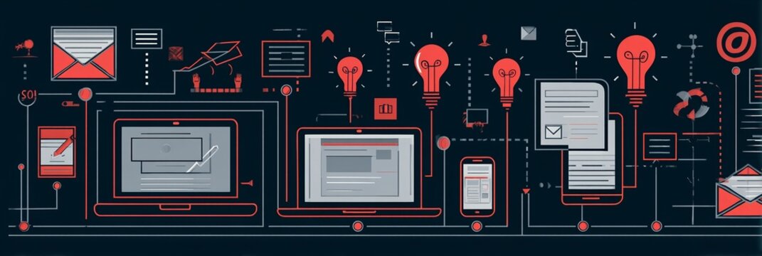 A vibrant four-panel infographic banner is presented in the Digital Communication Infographic, showcasing a range of digital communication tools and concepts, ideal for professional networking sites