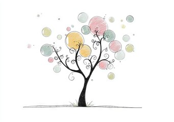 A watercolor tree with surreal fruit is set amidst a fantasy forest, isolated for use in your design