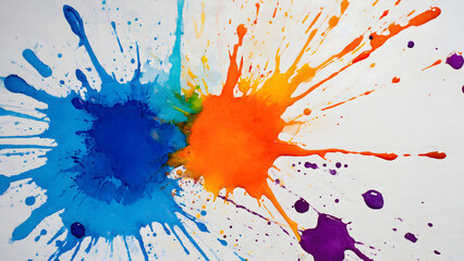 Grunge blue watercolor paint brush, ink dripping orange watercolor texture, round vector background.