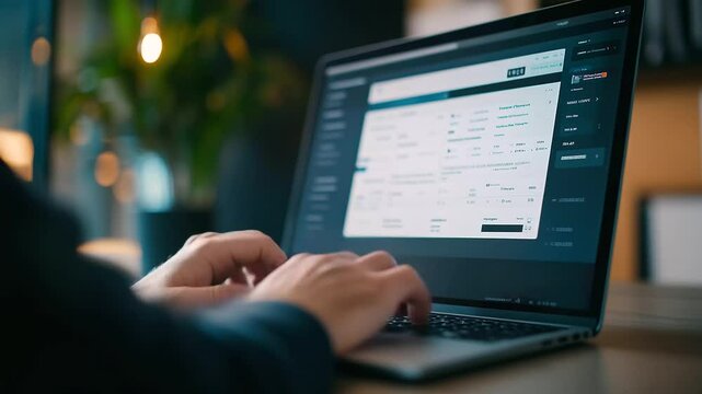 Focused shot of hands typing, screen displaying CRM tools, shipping status, and purchase history. Omnichannel retail at work in digital space