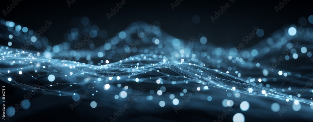 Poster futuristic abstract blue tech backgrounds typically include digital waves, particles, and artificial