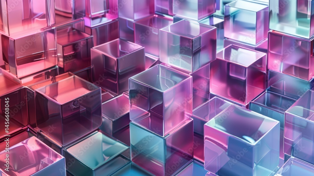 Poster this vibrant image showcases transparent cubes in an array of colors, creating a modern and dynamic 