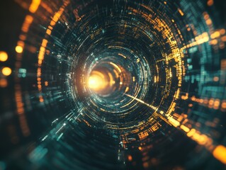 Fototapeta premium Abstract Data Tunnel Visualization of Information Flowing Through Network Infrastructure Perspective of Digital Space