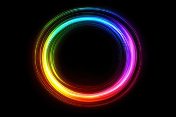 Glowing rainbow light ring on black background