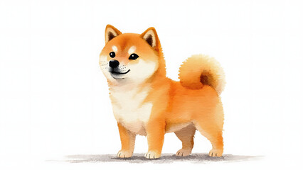 Watercolor illustration a cute Pomeranian puppy isolated background, a domestic canine breed.